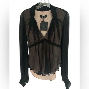 Robert Rodriguez Black Sheer Tie-Neck Blouse